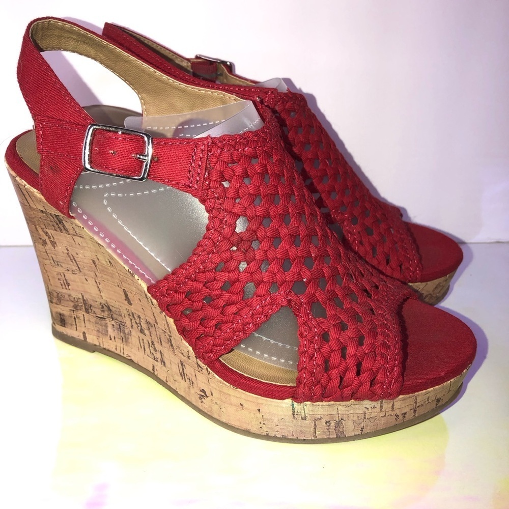 SO Vibrant Red Woven Wedges